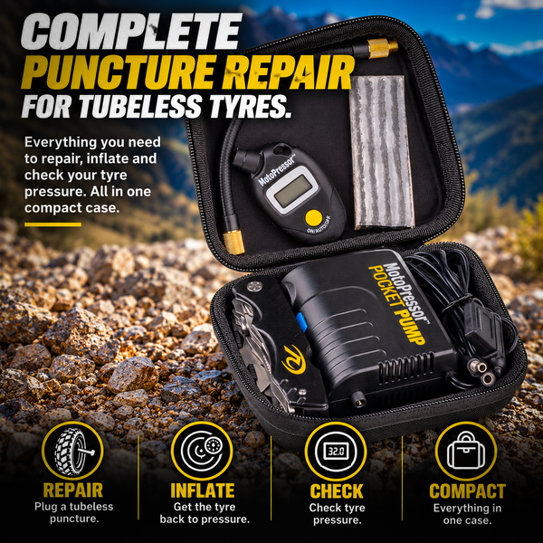 MotoPressor PocketPUMP Combo – Motorcycle Puncture Repair Kit