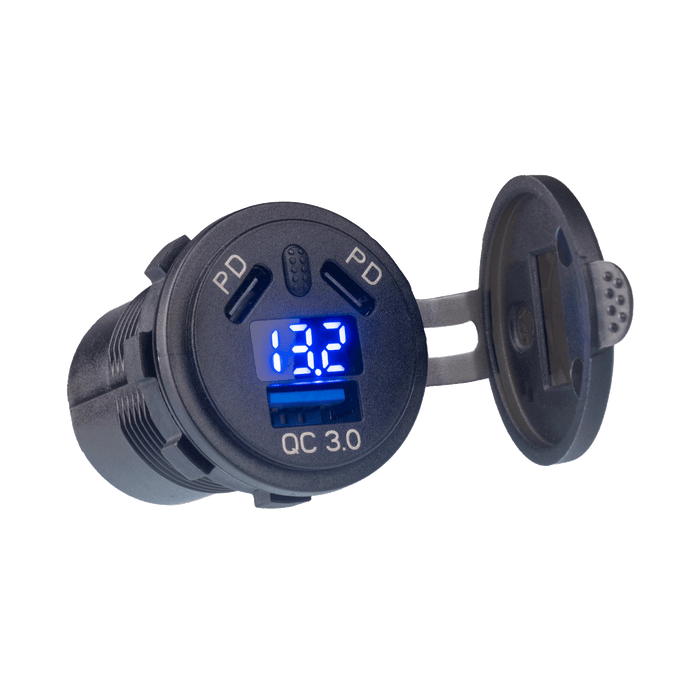 PA033 Dual port USB-C and USB-A power adapter/voltmeter