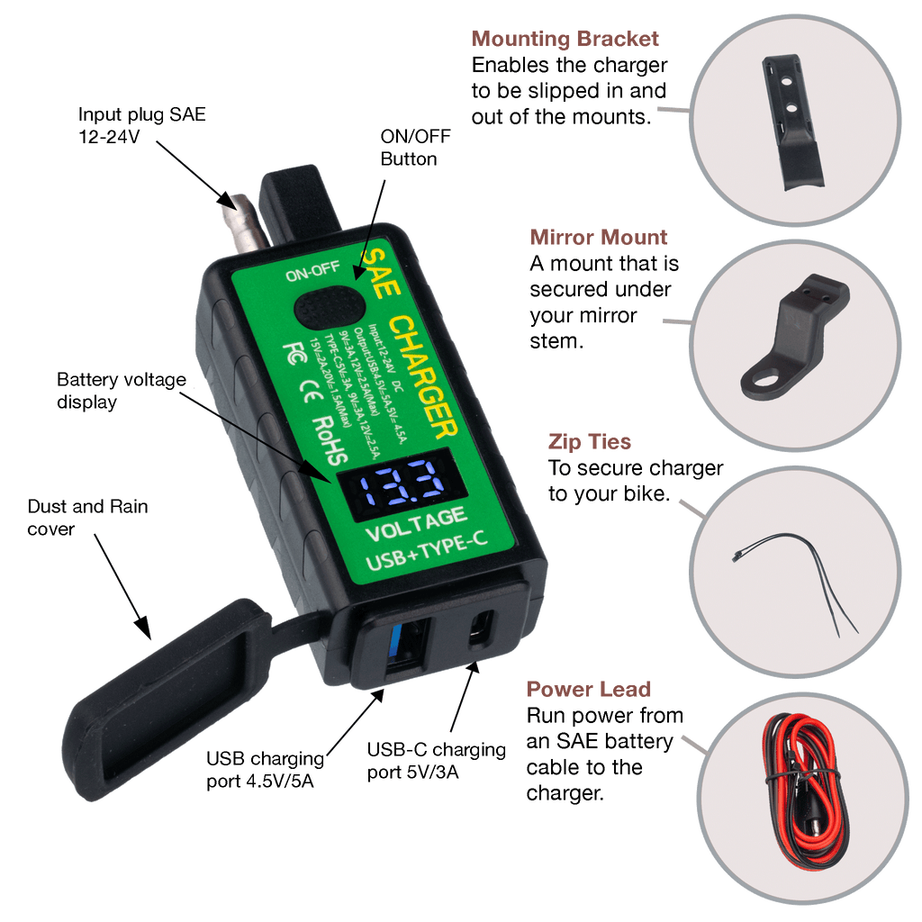 PA013C SAE to USB & USB-C Charger and Voltmeter