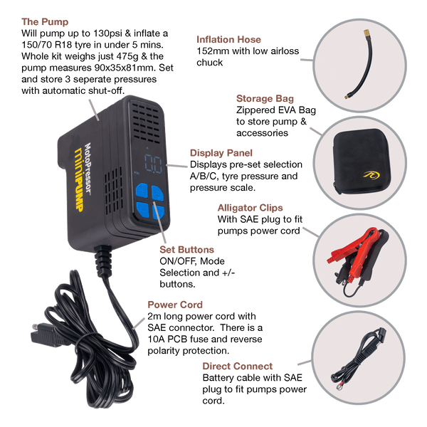 MotoPressor MiniPump V2 and Puncture Repair Tool Combo