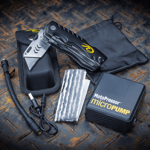 Compact motorcycle tyre repair kit for roadside emergencies