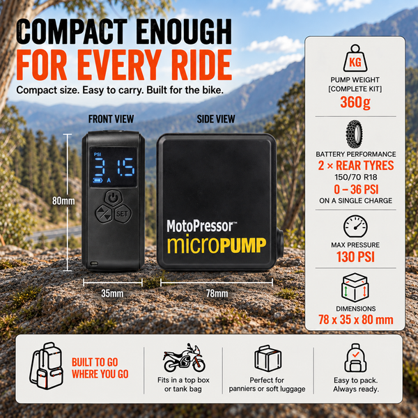 MotoPressor MicroPUMP – Compact Cordless Motorcycle Tyre Inflator