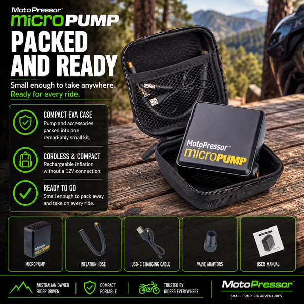 MotoPressor MicroPUMP – Compact Cordless Motorcycle Tyre Inflator