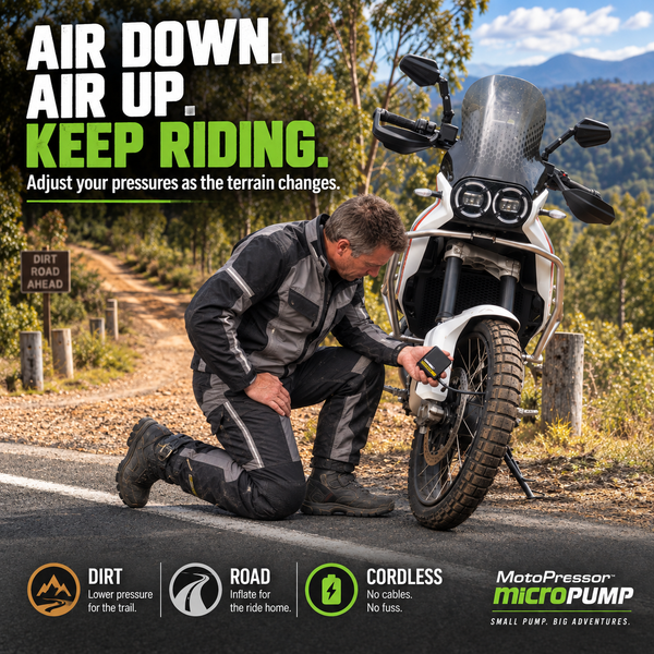 MotoPressor MicroPUMP – Compact Cordless Motorcycle Tyre Inflator