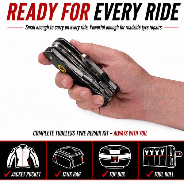MotoPressor 4-in-1 Motorcycle Puncture Repair Tool