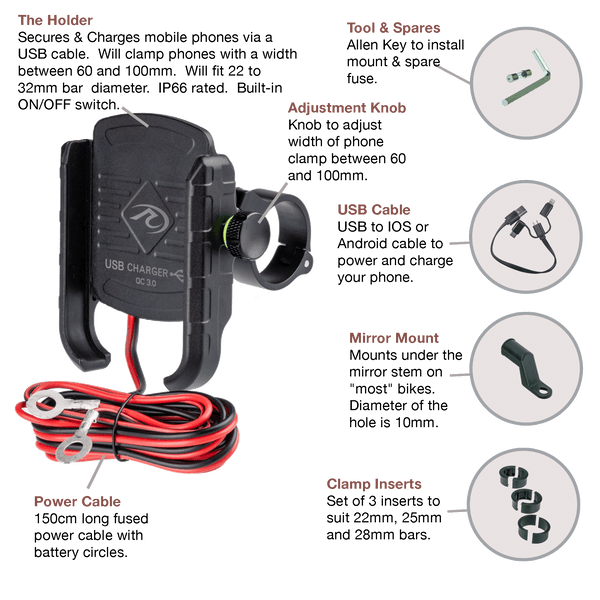 PA020 - Phone Mount with USB Charging port