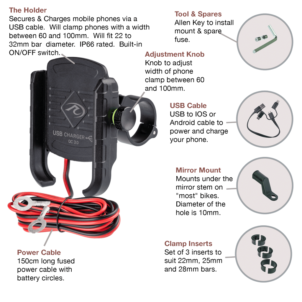 PA020 - Phone Mount with USB Charging port